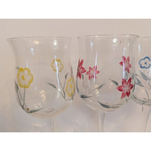 Lenox Tulip Floral Spirit  Floral Wine Glass Set Of 3 Yellow Pink Blue Flowers - Picture 3 of 7